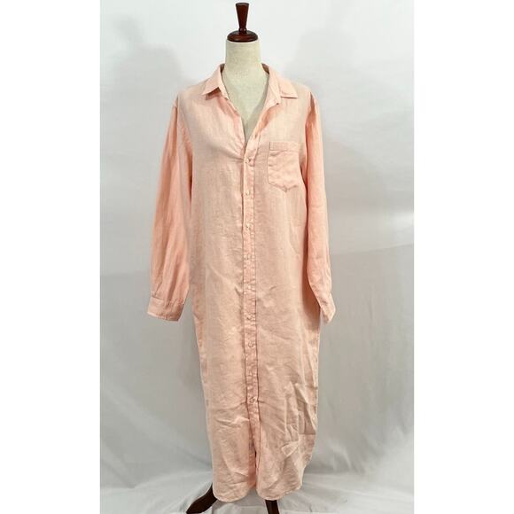 FRANK & EILEEN Sz L Large Peach Coral Linen Rory Maxi Shirt Dress - Picture 2 of 9